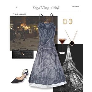 *SOLD* Vintage 90 Cocktail Party Vacation Silk Bead Grey Silver Slip Dress